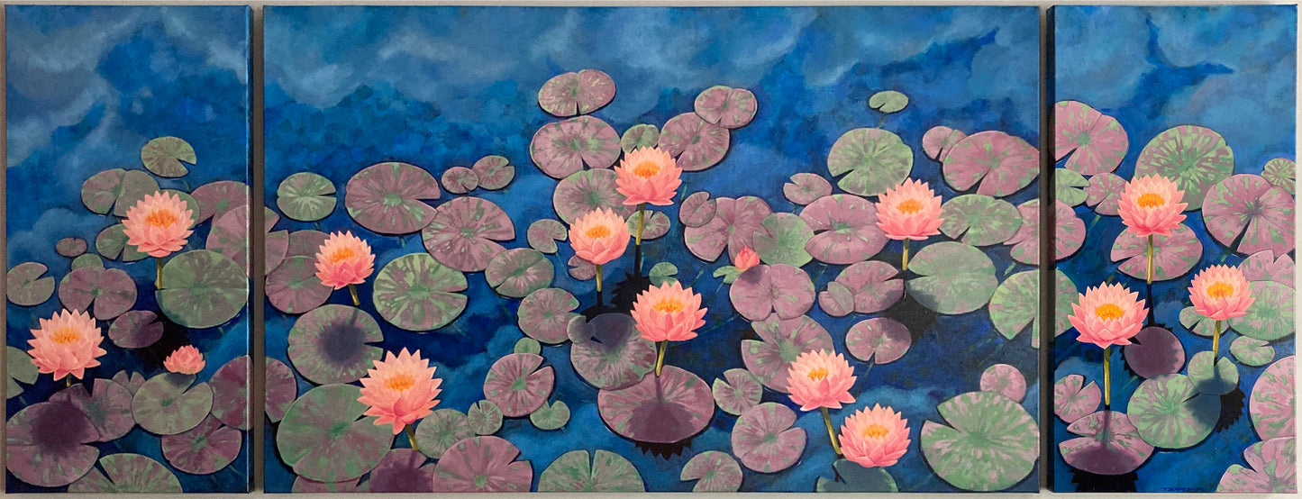 Asian Water Lilies Triptych - 70"x 30"